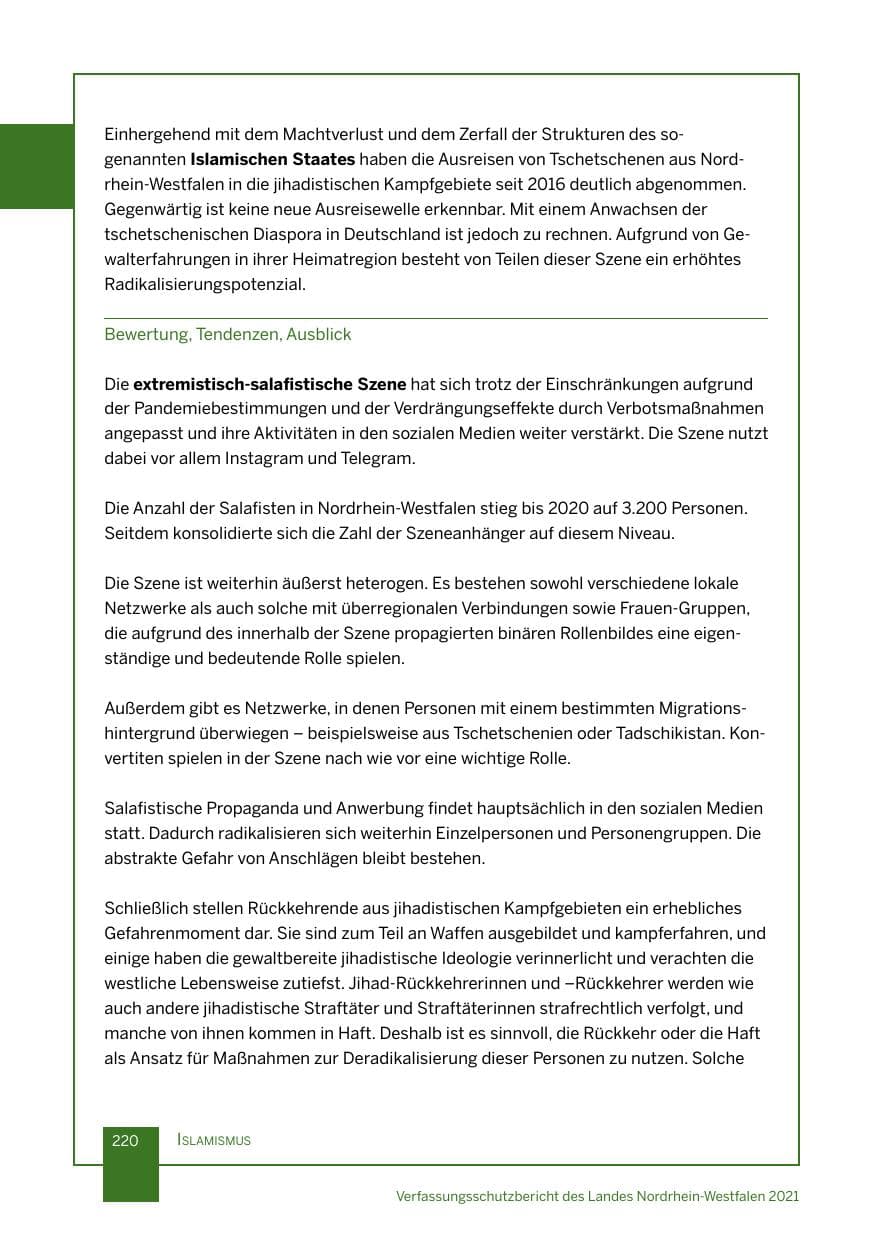 Seite 221 des Verfassungsschutzbericht 2021 Nordrhein-Westfalen
