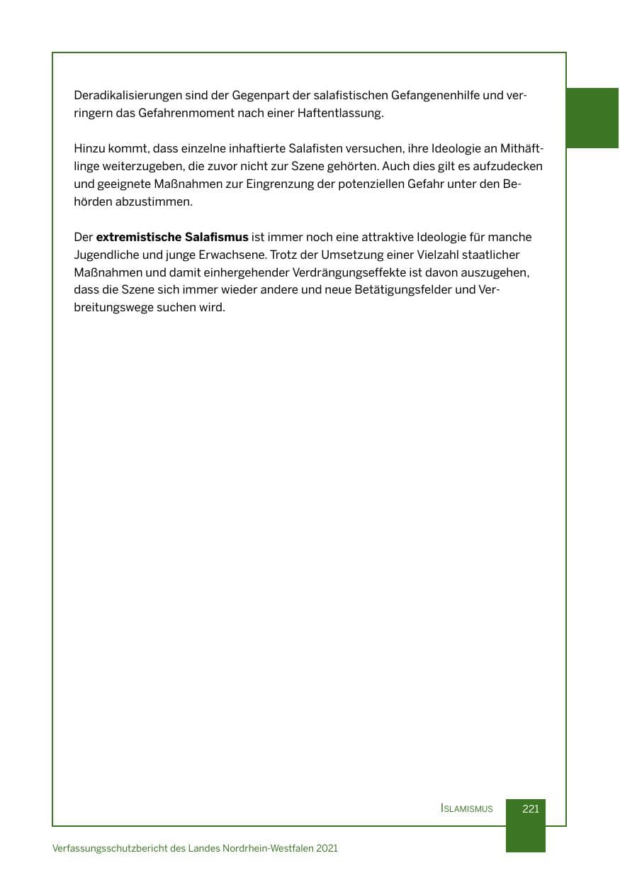 Seite 222 des Verfassungsschutzbericht 2021 Nordrhein-Westfalen
