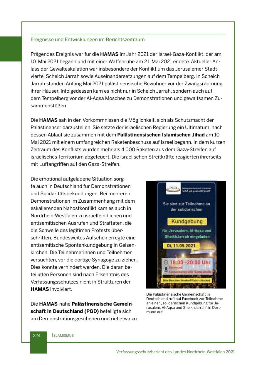 Seite 225 des Verfassungsschutzbericht 2021 Nordrhein-Westfalen