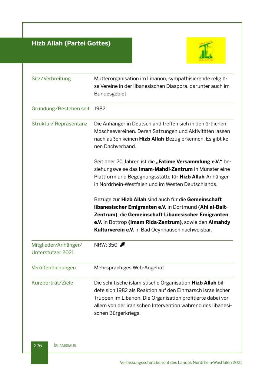 Seite 227 des Verfassungsschutzbericht 2021 Nordrhein-Westfalen