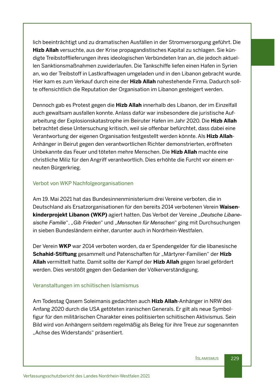 Seite 230 des Verfassungsschutzbericht 2021 Nordrhein-Westfalen