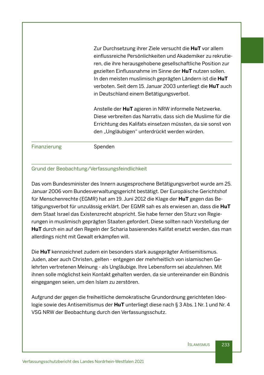 Seite 234 des Verfassungsschutzbericht 2021 Nordrhein-Westfalen