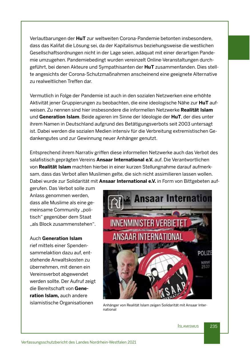 Seite 236 des Verfassungsschutzbericht 2021 Nordrhein-Westfalen