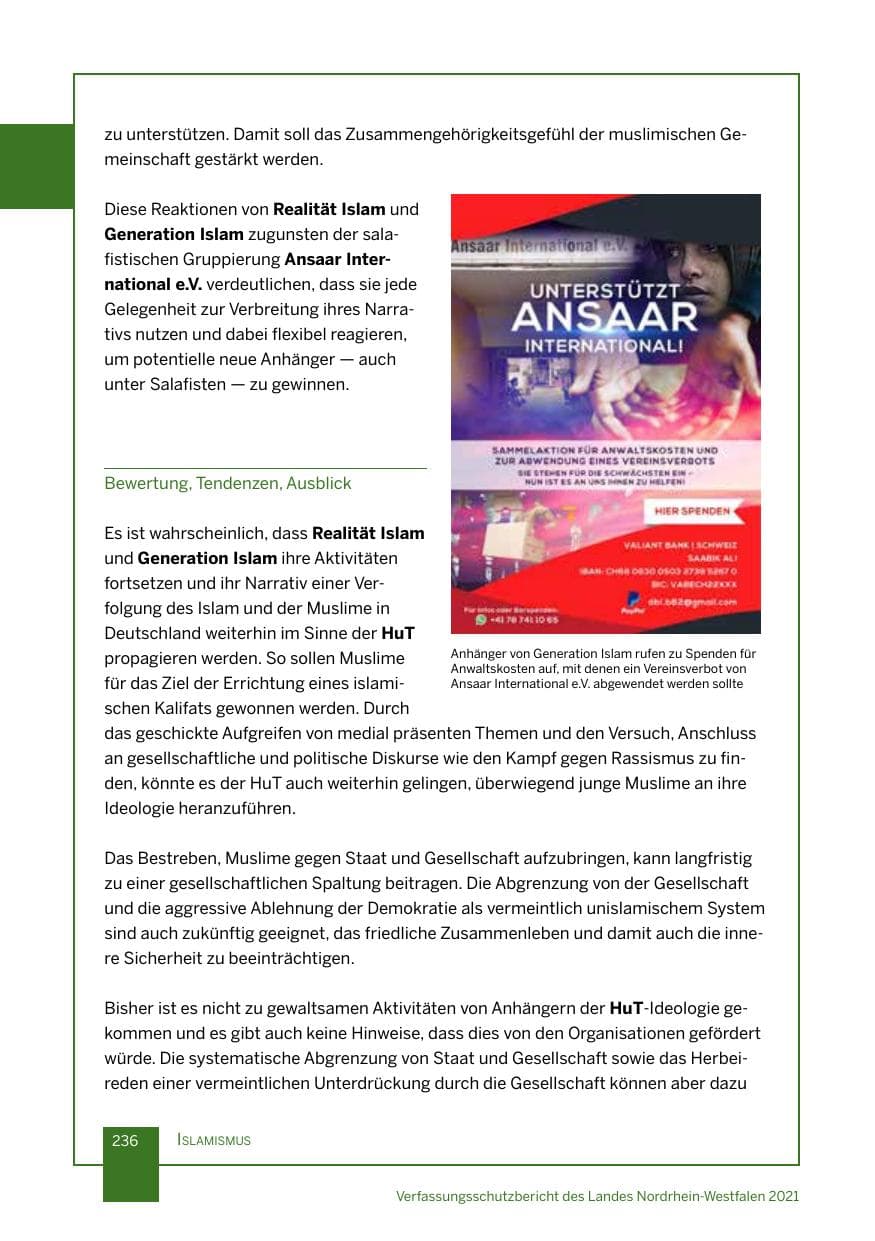 Seite 237 des Verfassungsschutzbericht 2021 Nordrhein-Westfalen