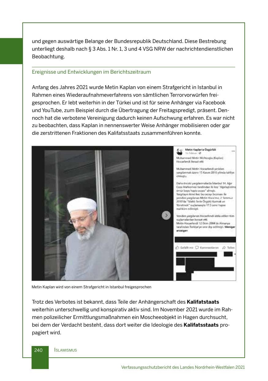 Seite 241 des Verfassungsschutzbericht 2021 Nordrhein-Westfalen