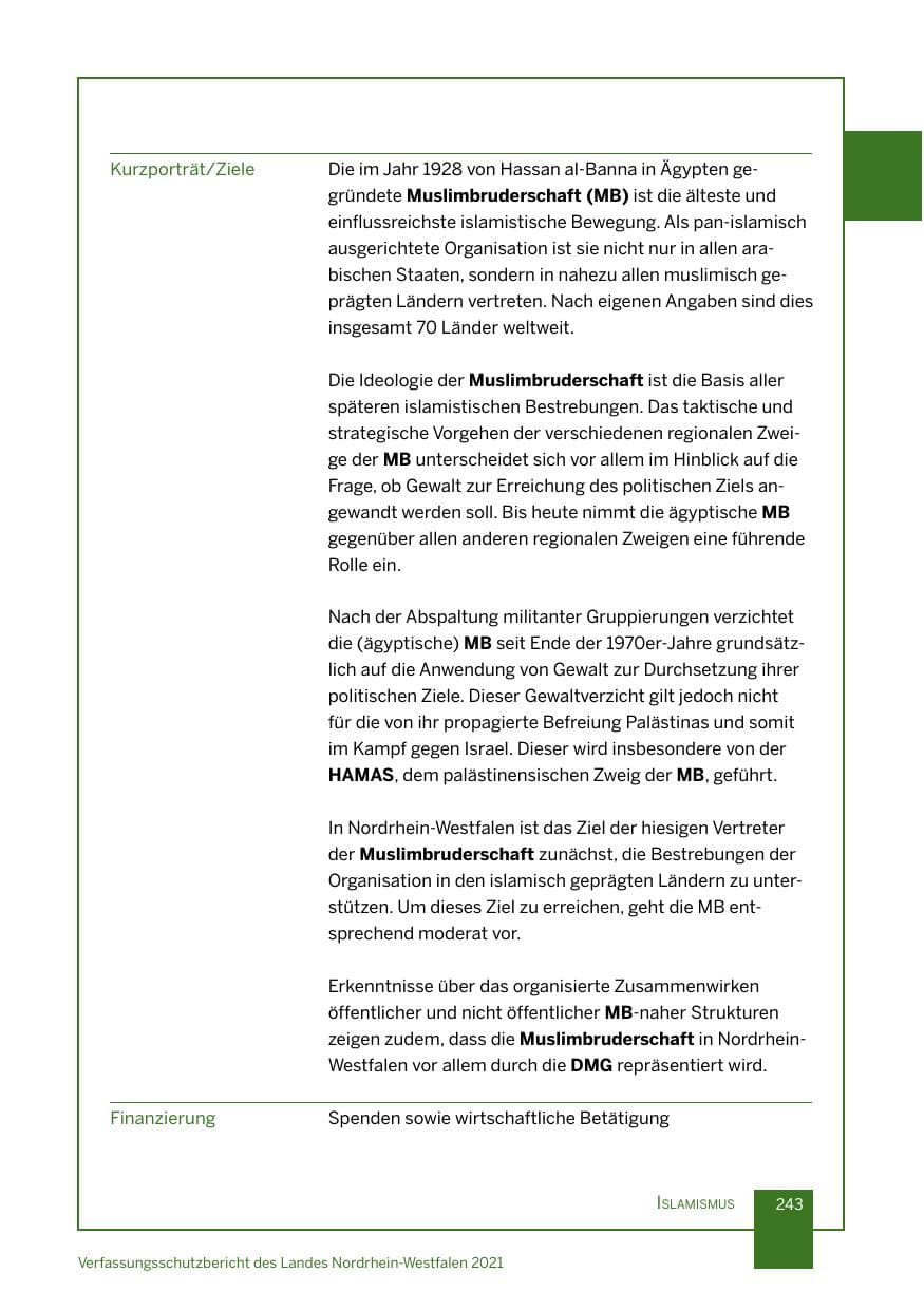 Seite 244 des Verfassungsschutzbericht 2021 Nordrhein-Westfalen
