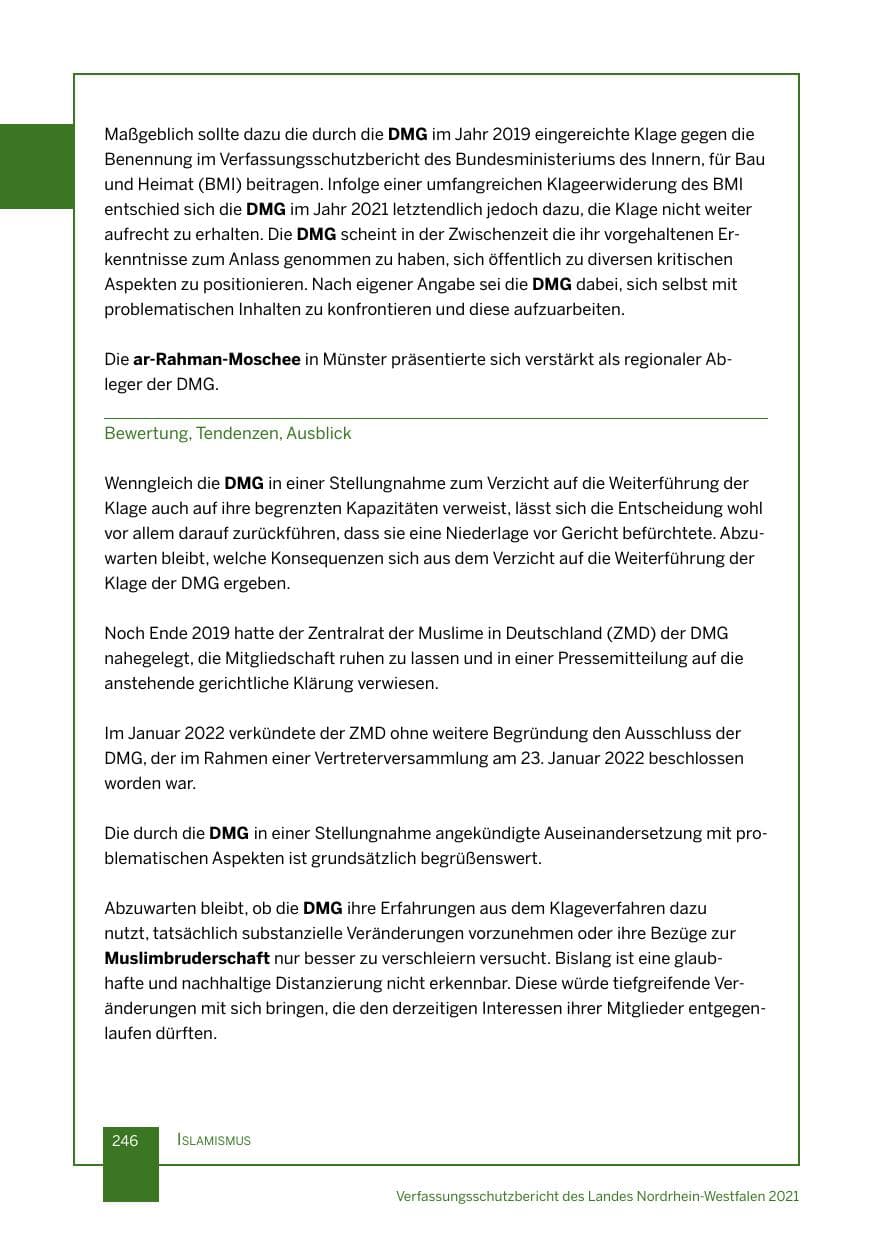 Seite 247 des Verfassungsschutzbericht 2021 Nordrhein-Westfalen