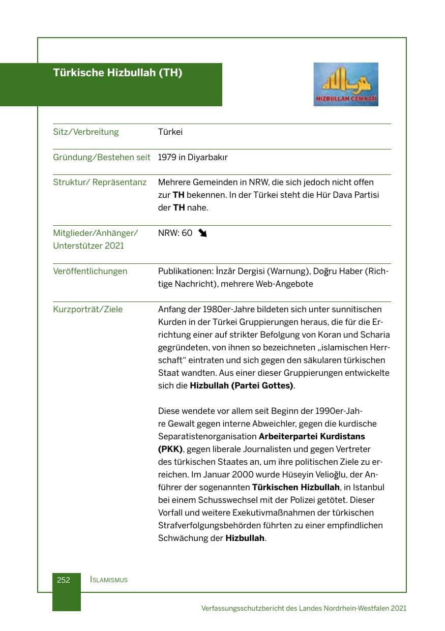 Seite 253 des Verfassungsschutzbericht 2021 Nordrhein-Westfalen