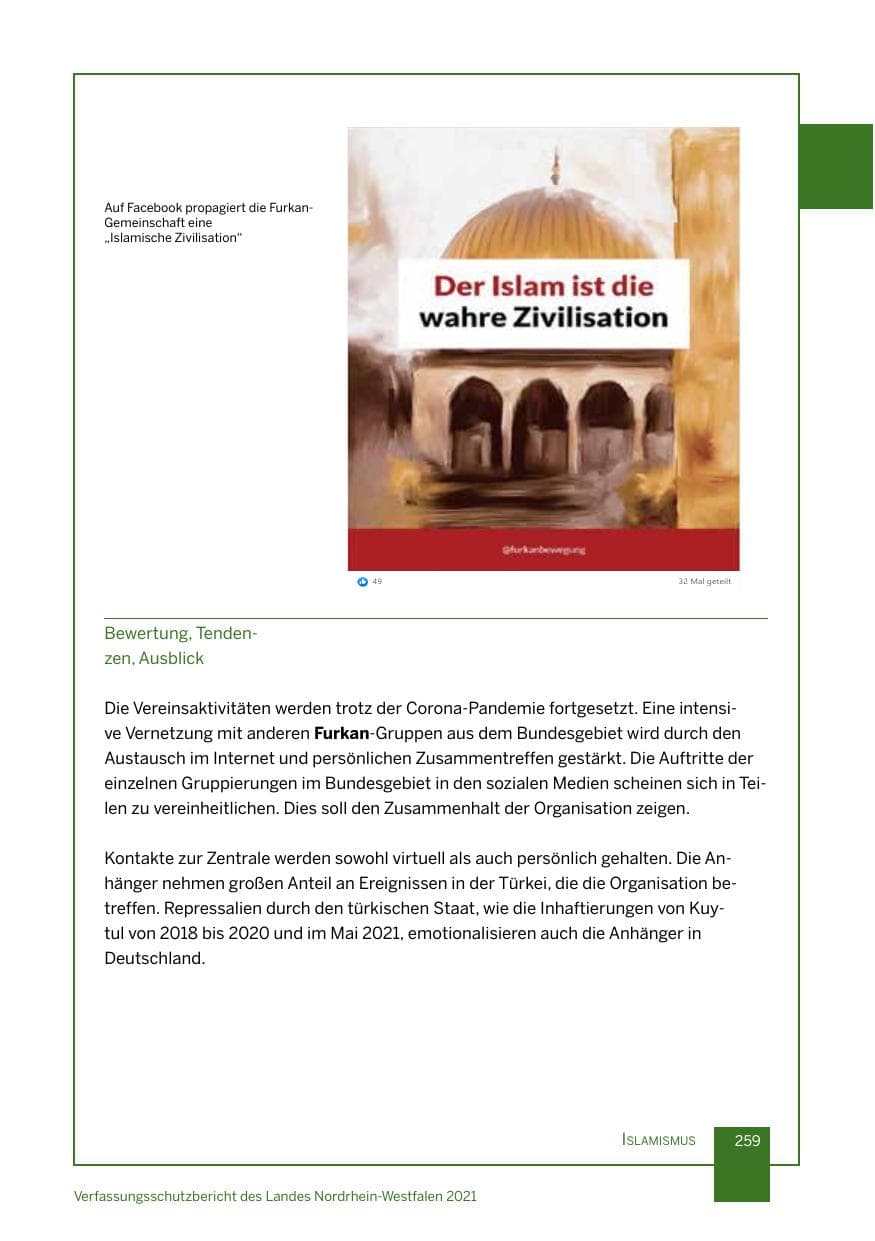 Seite 260 des Verfassungsschutzbericht 2021 Nordrhein-Westfalen