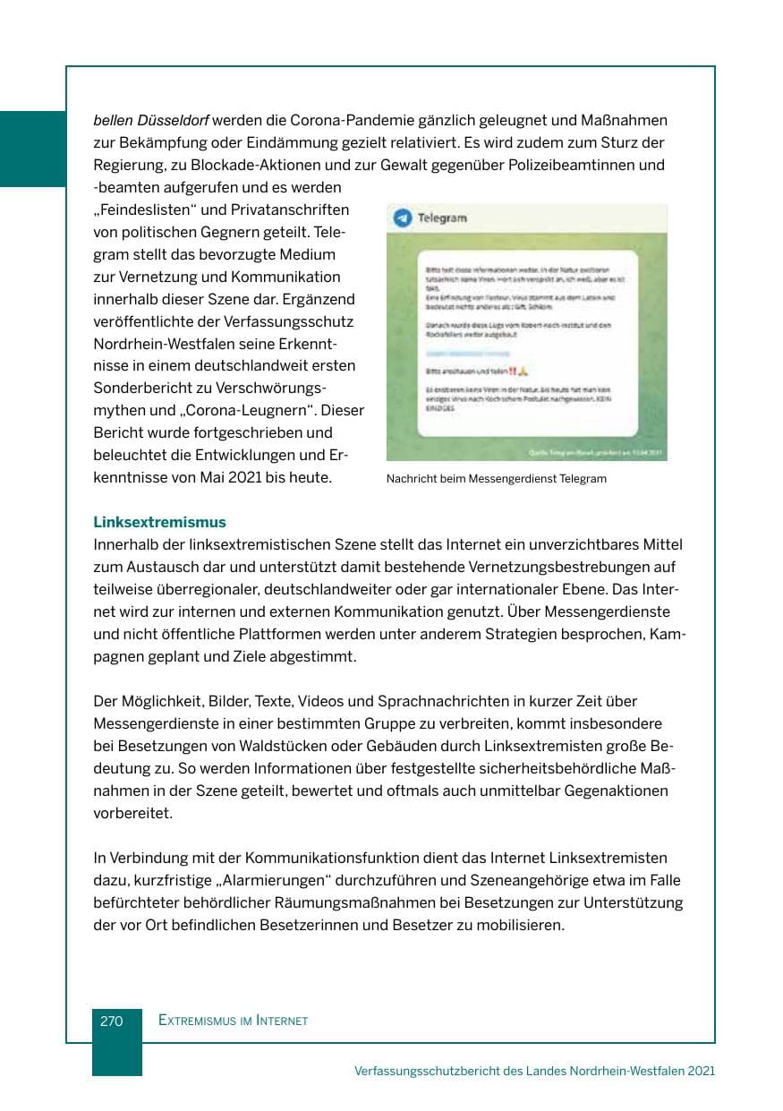 Seite 271 des Verfassungsschutzbericht 2021 Nordrhein-Westfalen