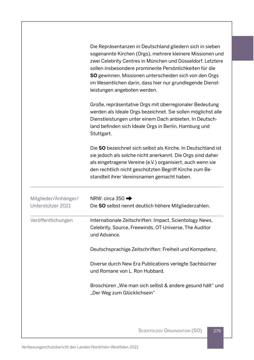 Seite 280 des Verfassungsschutzbericht 2021 Nordrhein-Westfalen
