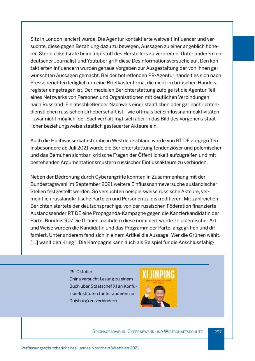 Seite 298 des Verfassungsschutzbericht 2021 Nordrhein-Westfalen