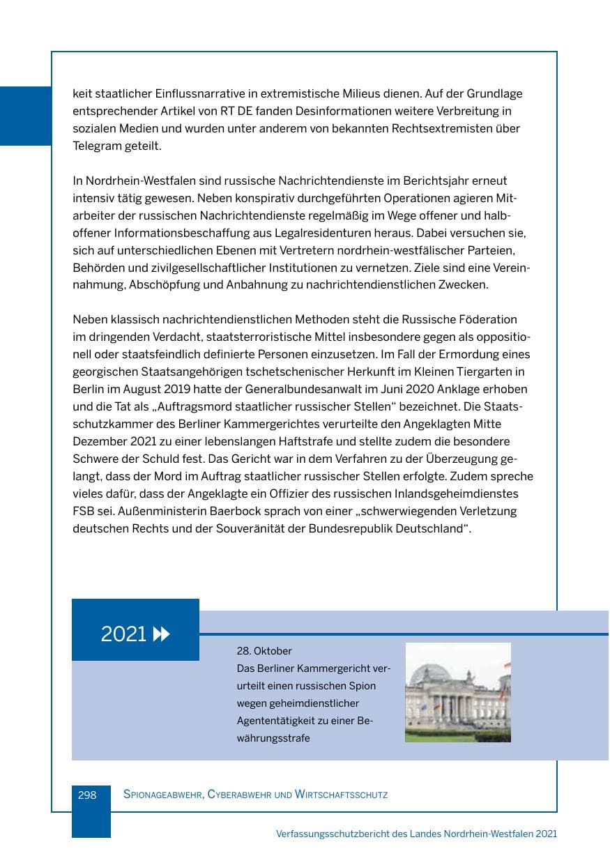 Seite 299 des Verfassungsschutzbericht 2021 Nordrhein-Westfalen
