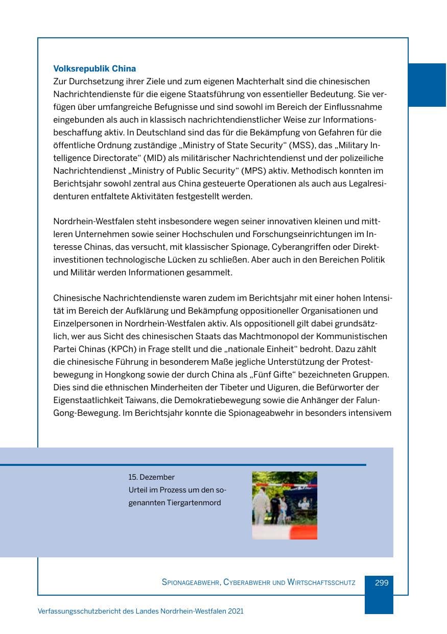 Seite 300 des Verfassungsschutzbericht 2021 Nordrhein-Westfalen
