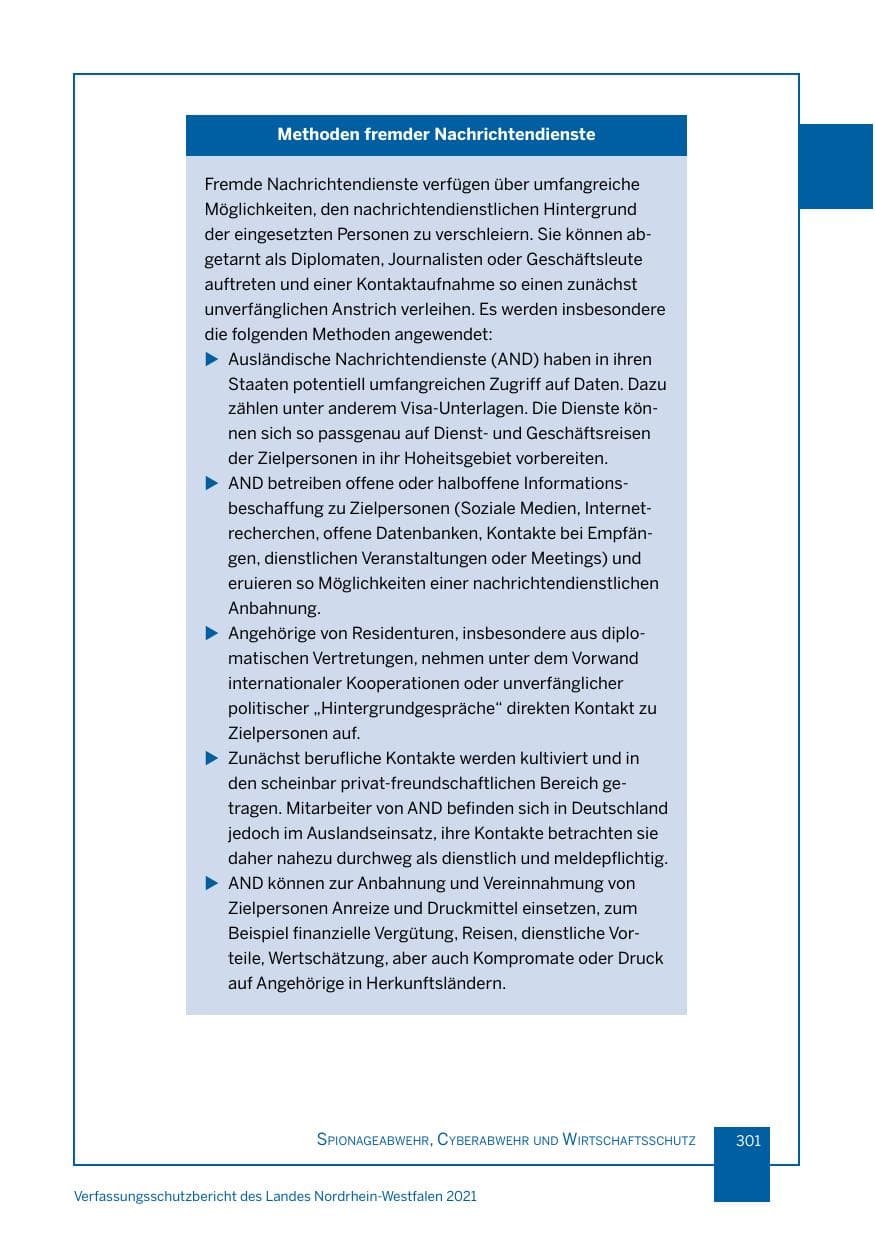 Seite 302 des Verfassungsschutzbericht 2021 Nordrhein-Westfalen