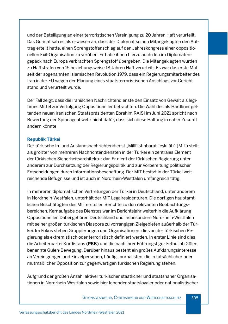 Seite 306 des Verfassungsschutzbericht 2021 Nordrhein-Westfalen