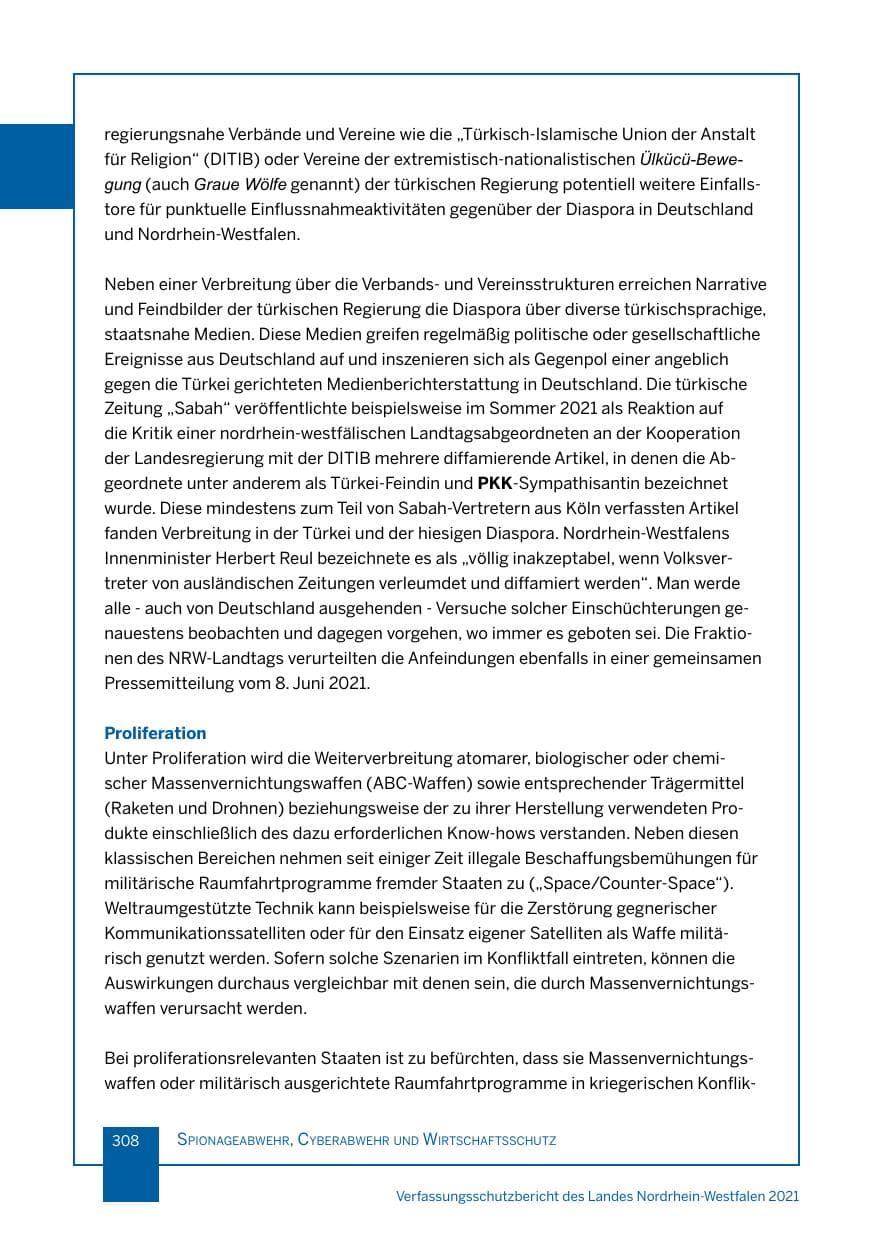 Seite 309 des Verfassungsschutzbericht 2021 Nordrhein-Westfalen