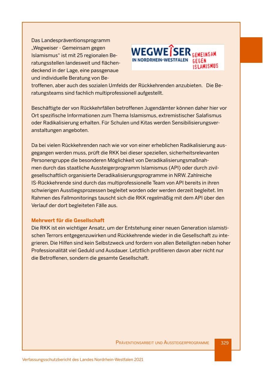 Seite 330 des Verfassungsschutzbericht 2021 Nordrhein-Westfalen