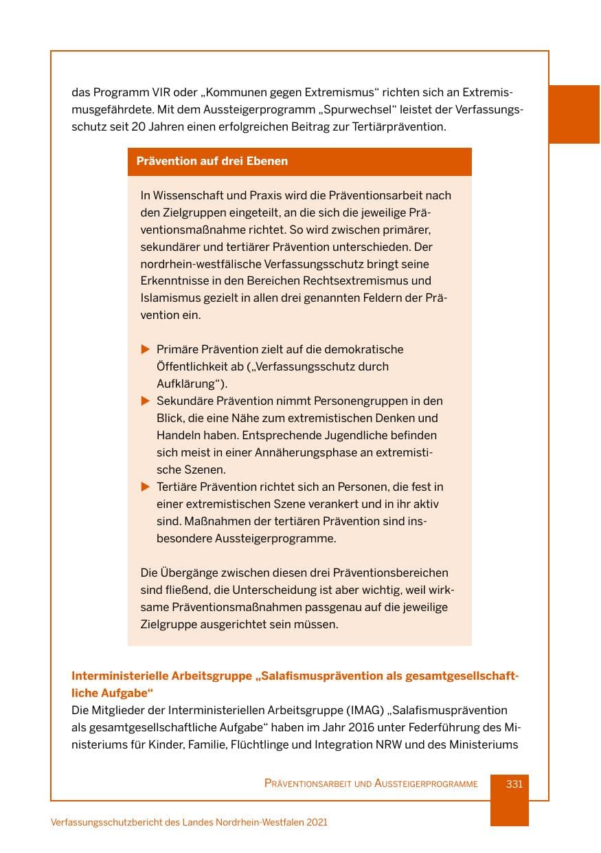 Seite 332 des Verfassungsschutzbericht 2021 Nordrhein-Westfalen