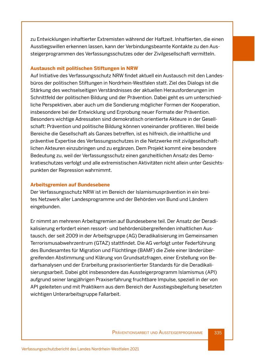 Seite 336 des Verfassungsschutzbericht 2021 Nordrhein-Westfalen