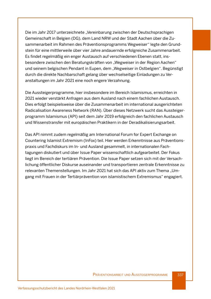 Seite 338 des Verfassungsschutzbericht 2021 Nordrhein-Westfalen