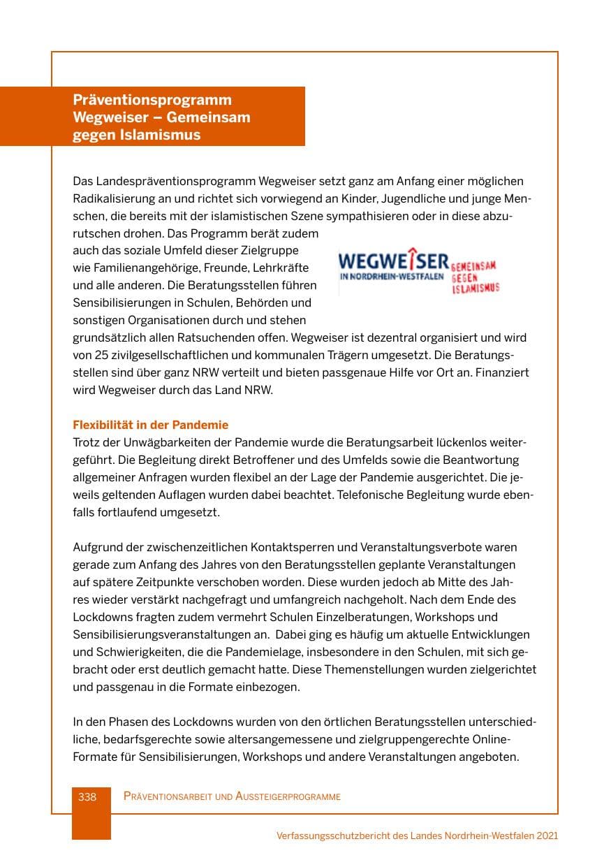 Seite 339 des Verfassungsschutzbericht 2021 Nordrhein-Westfalen
