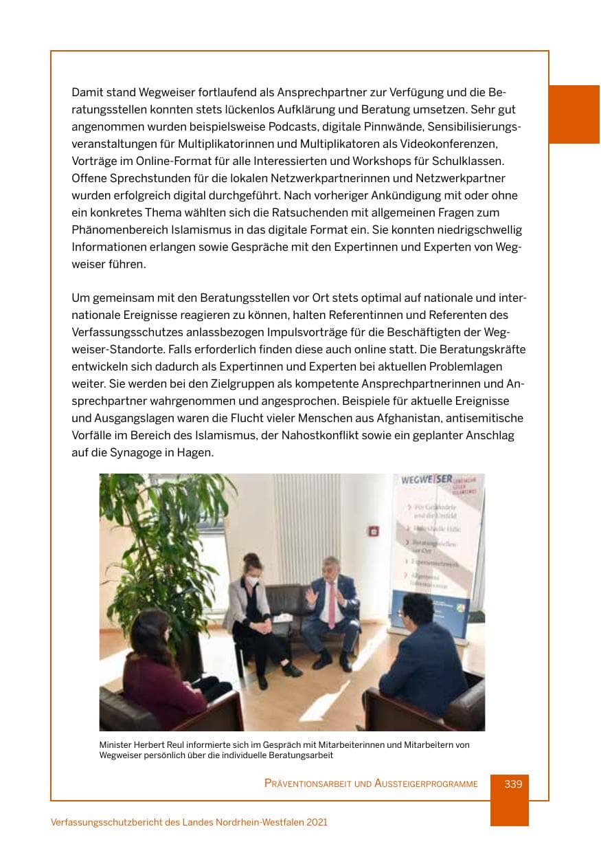 Seite 340 des Verfassungsschutzbericht 2021 Nordrhein-Westfalen