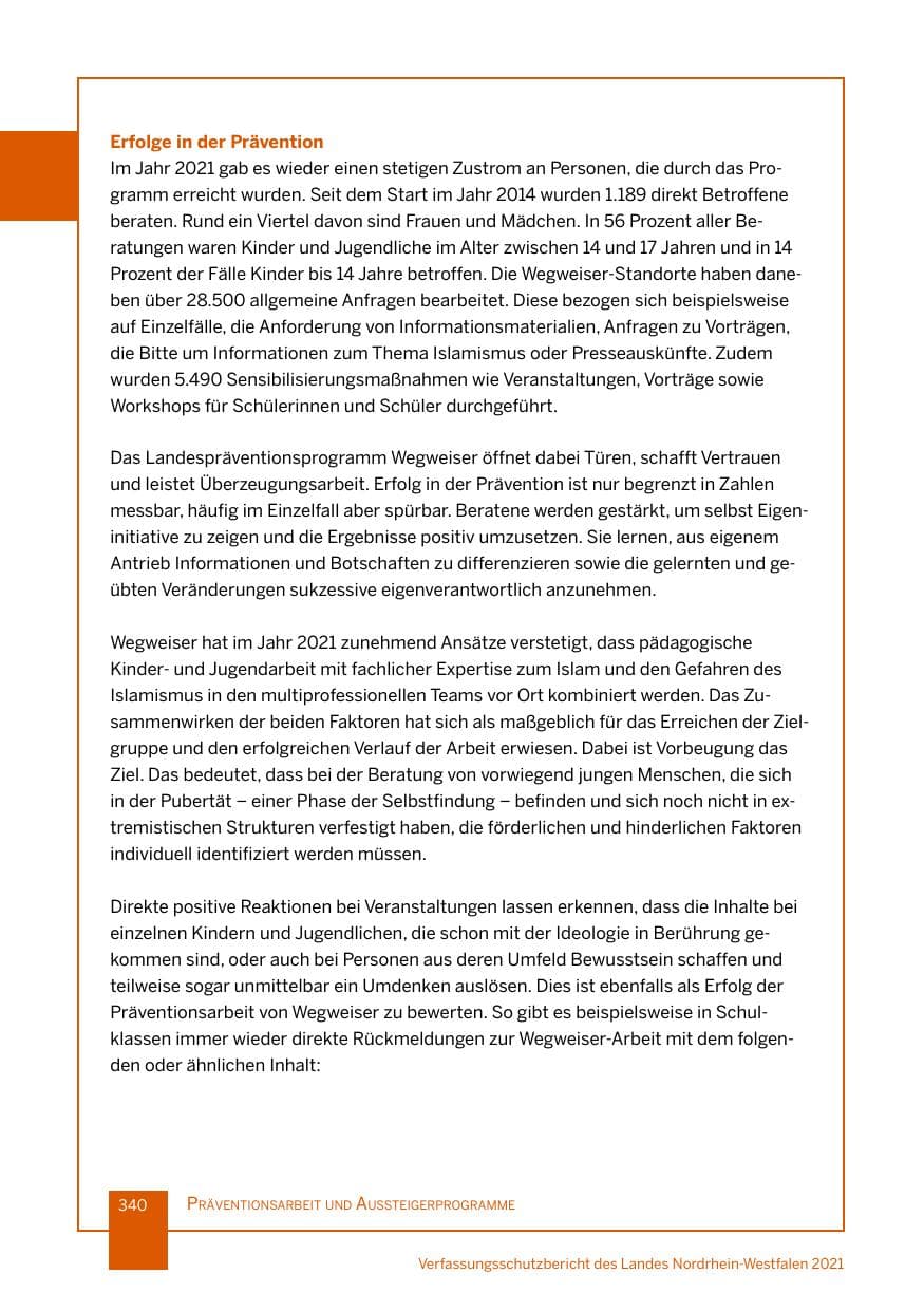Seite 341 des Verfassungsschutzbericht 2021 Nordrhein-Westfalen
