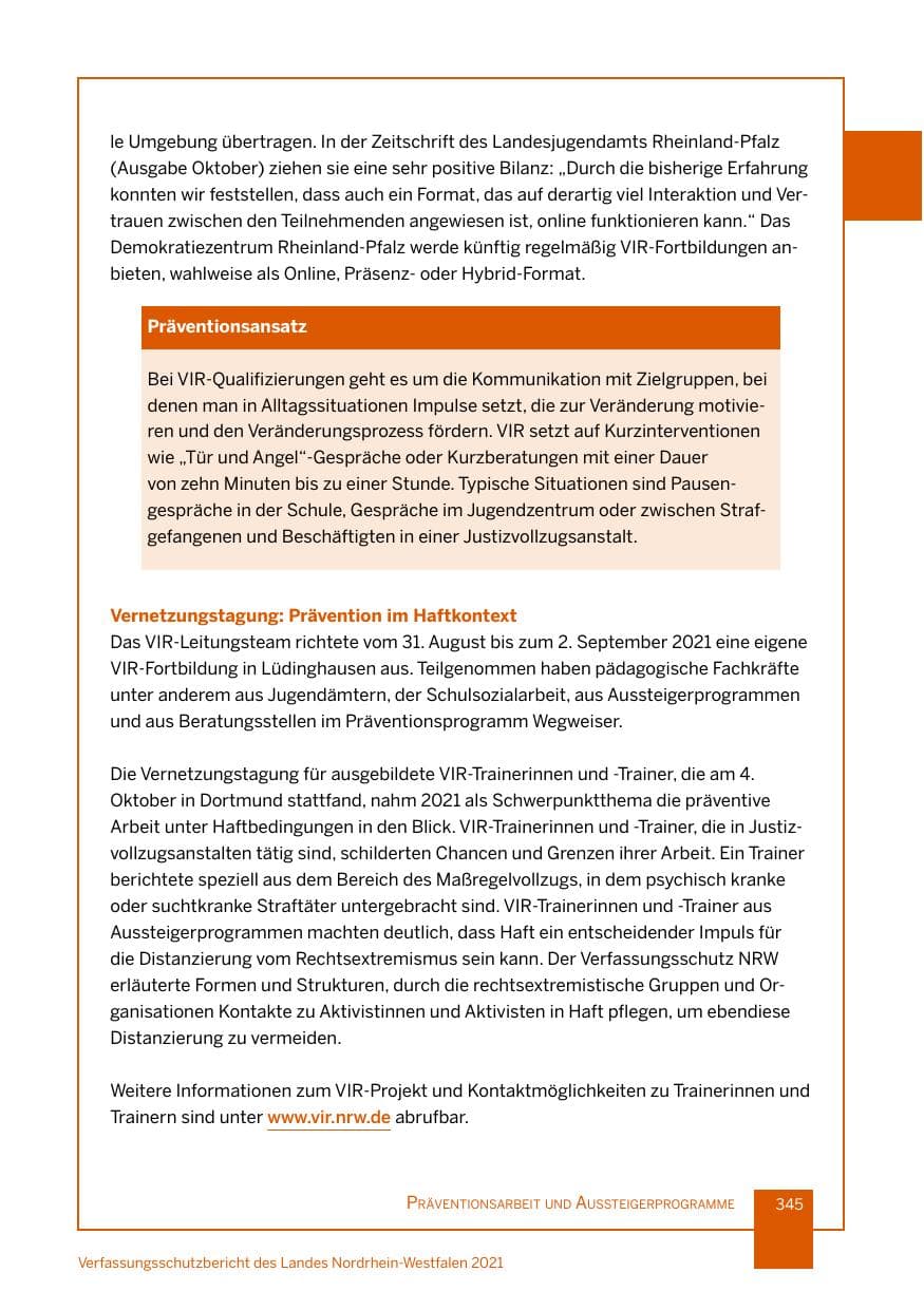 Seite 346 des Verfassungsschutzbericht 2021 Nordrhein-Westfalen