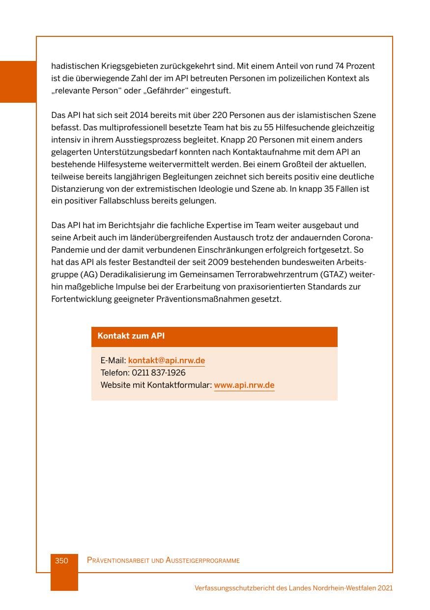 Seite 351 des Verfassungsschutzbericht 2021 Nordrhein-Westfalen