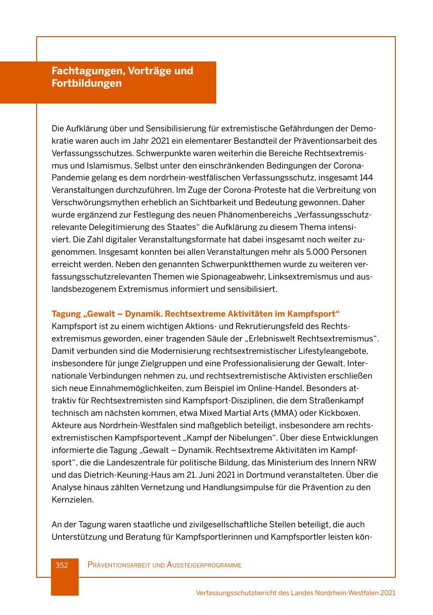 Seite 353 des Verfassungsschutzbericht 2021 Nordrhein-Westfalen