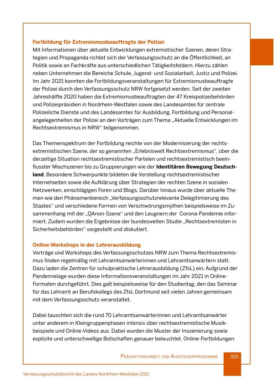 Seite 356 des Verfassungsschutzbericht 2021 Nordrhein-Westfalen
