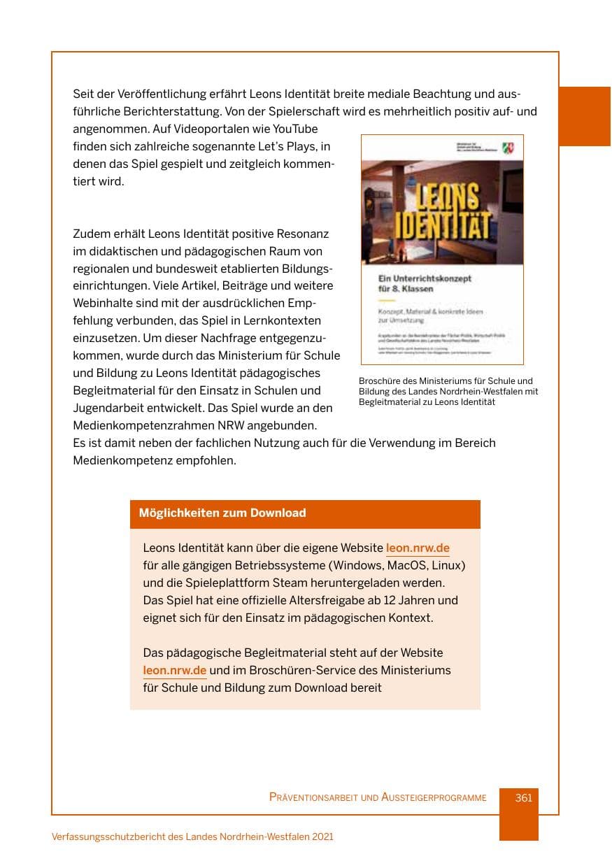 Seite 362 des Verfassungsschutzbericht 2021 Nordrhein-Westfalen
