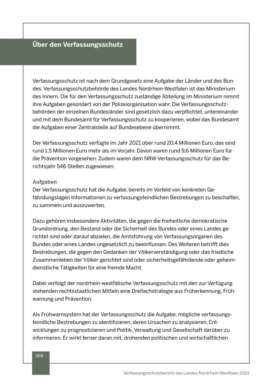 Seite 369 des Verfassungsschutzbericht 2021 Nordrhein-Westfalen