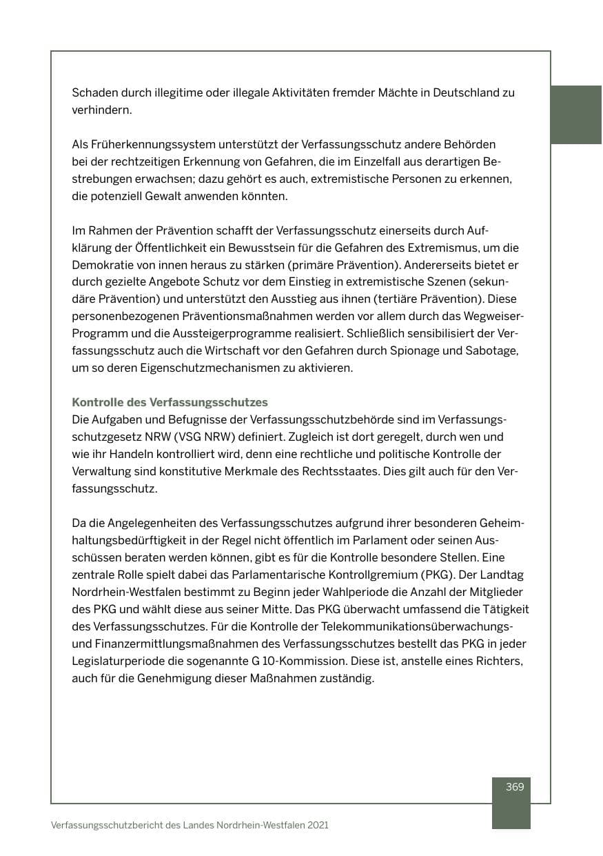 Seite 370 des Verfassungsschutzbericht 2021 Nordrhein-Westfalen