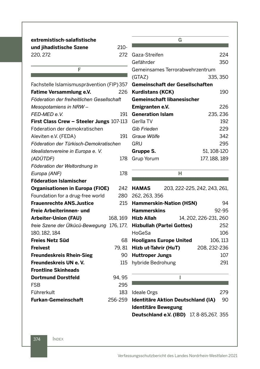 Seite 375 des Verfassungsschutzbericht 2021 Nordrhein-Westfalen
