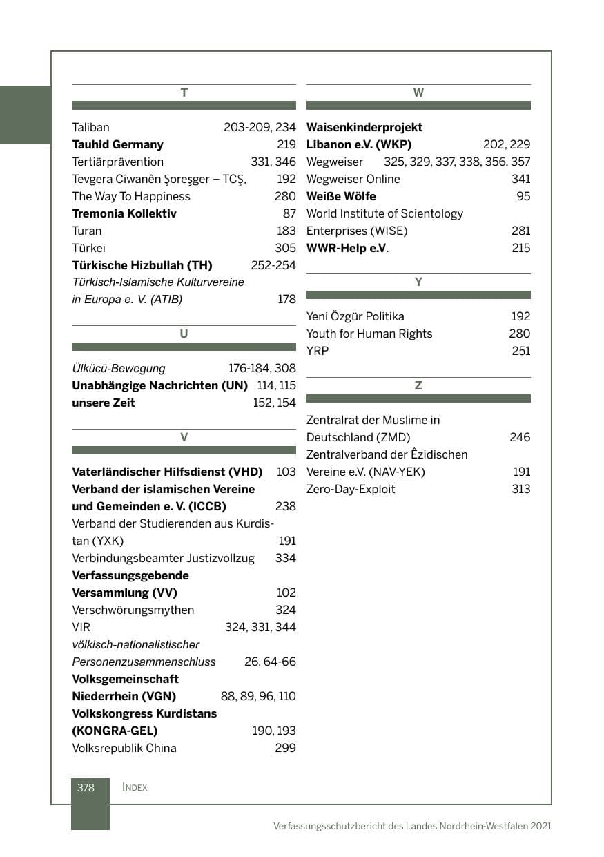 Seite 379 des Verfassungsschutzbericht 2021 Nordrhein-Westfalen