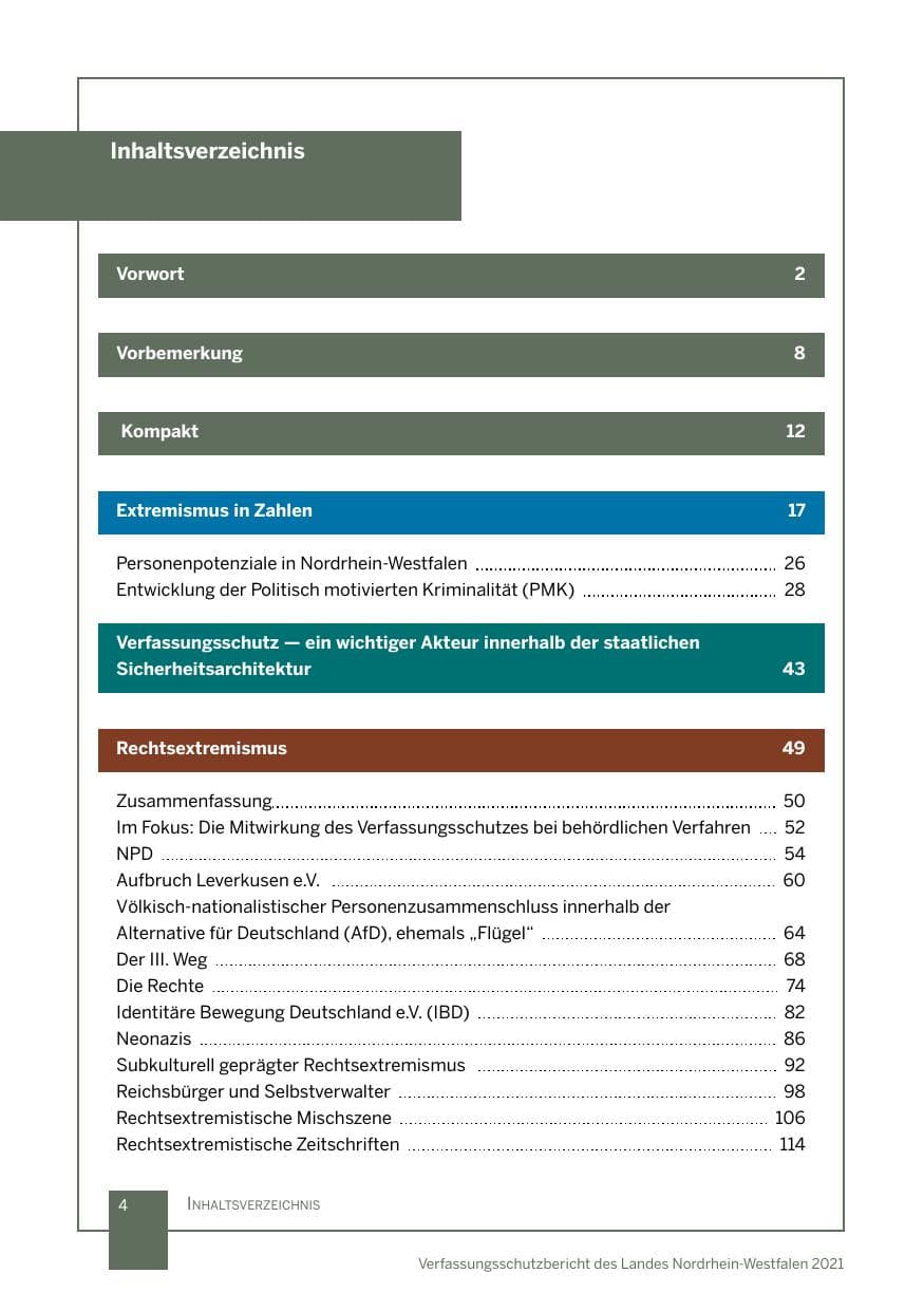 Seite 5 des Verfassungsschutzbericht 2021 Nordrhein-Westfalen