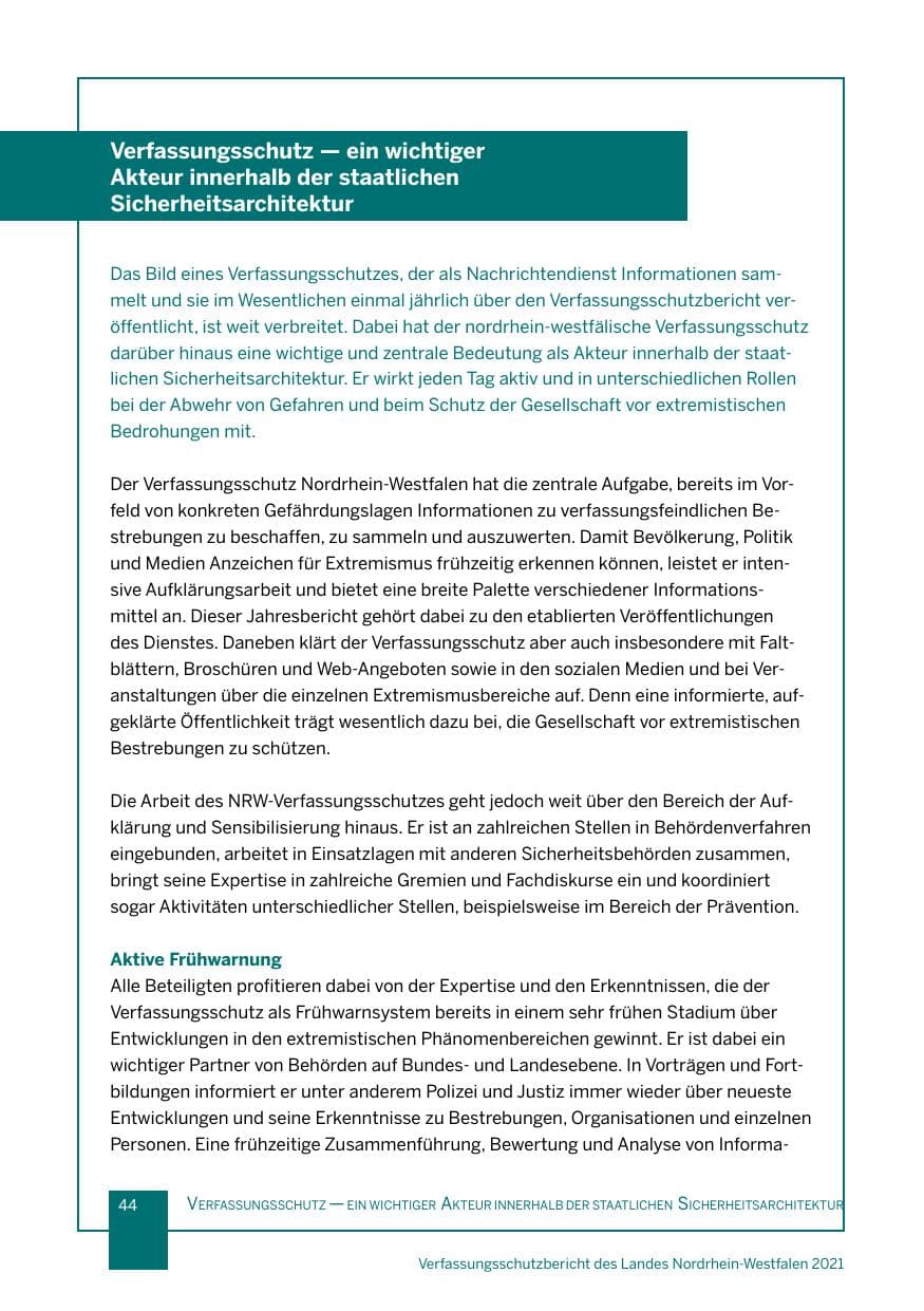 Seite 45 des Verfassungsschutzbericht 2021 Nordrhein-Westfalen