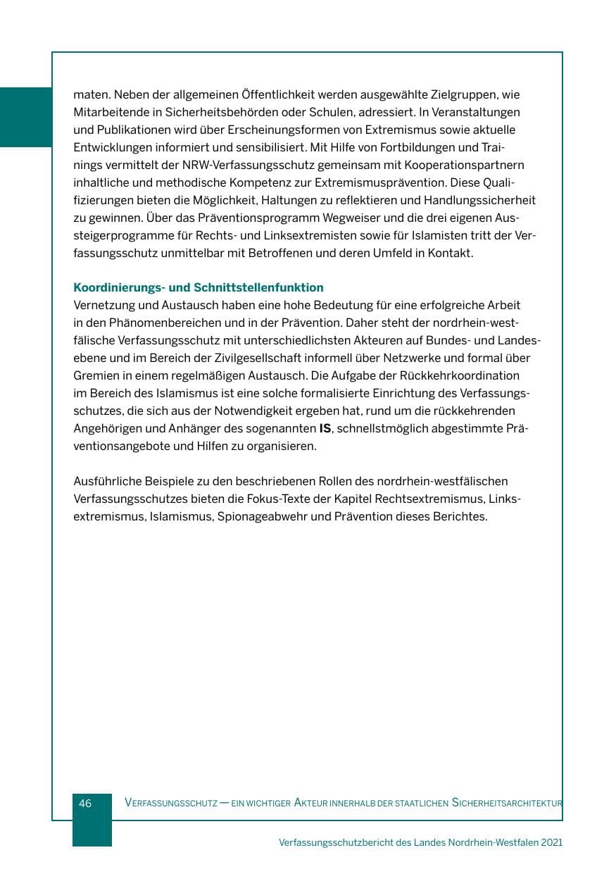 Seite 47 des Verfassungsschutzbericht 2021 Nordrhein-Westfalen