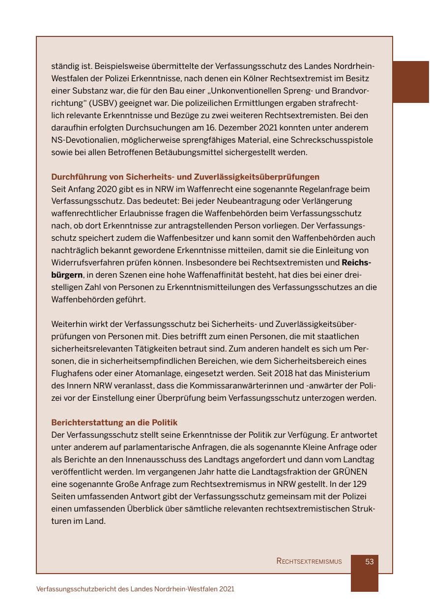 Seite 54 des Verfassungsschutzbericht 2021 Nordrhein-Westfalen