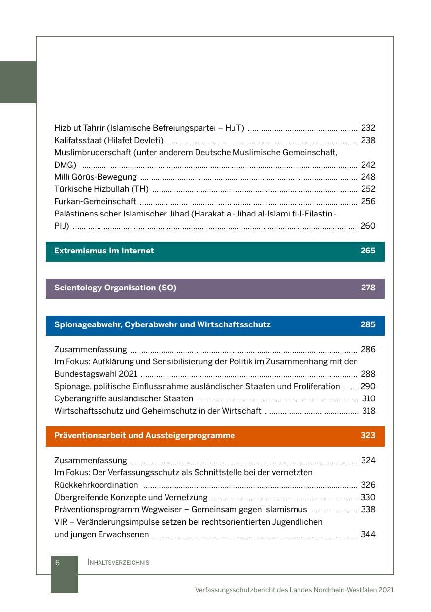 Seite 7 des Verfassungsschutzbericht 2021 Nordrhein-Westfalen