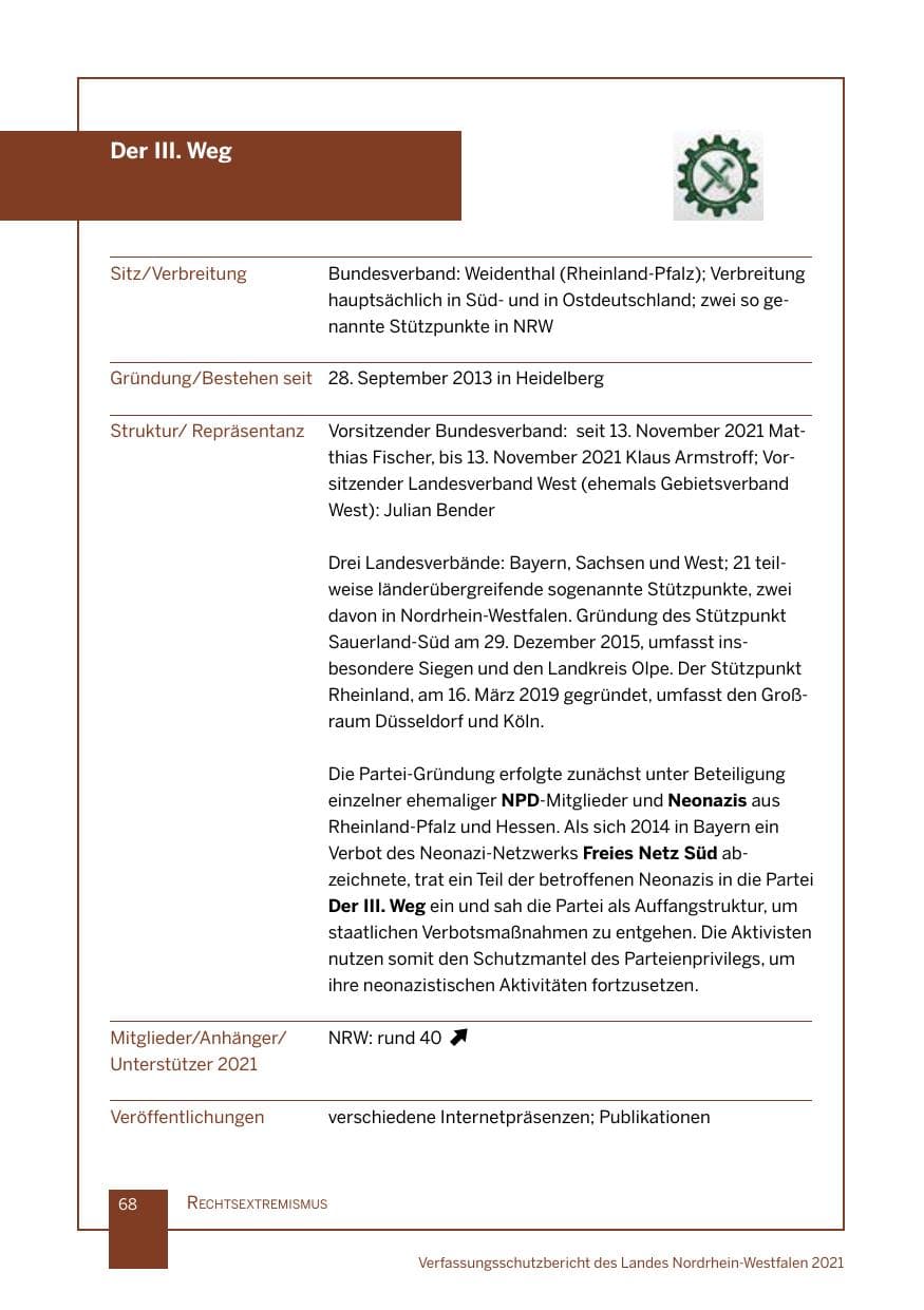 Seite 69 des Verfassungsschutzbericht 2021 Nordrhein-Westfalen