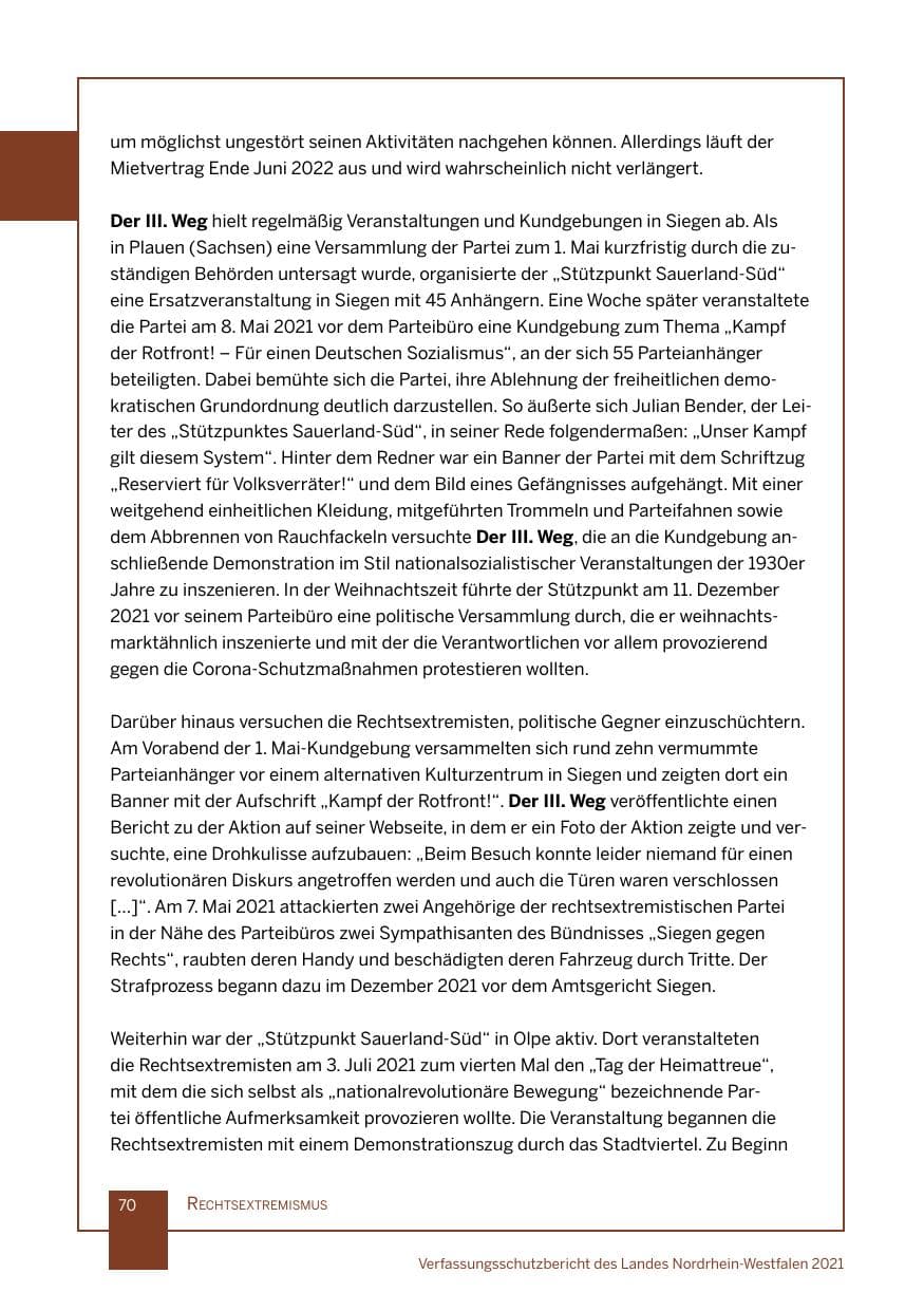 Seite 71 des Verfassungsschutzbericht 2021 Nordrhein-Westfalen