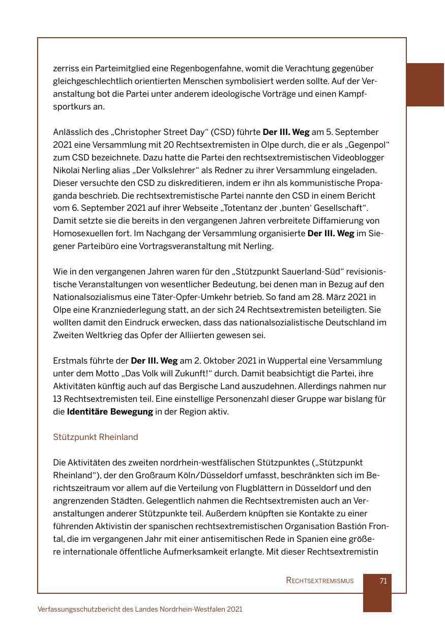 Seite 72 des Verfassungsschutzbericht 2021 Nordrhein-Westfalen