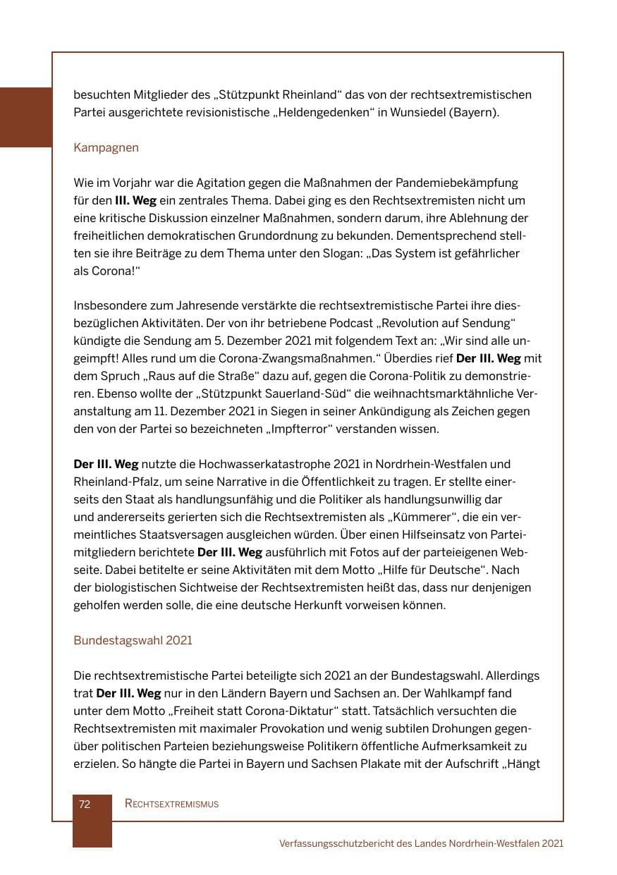 Seite 73 des Verfassungsschutzbericht 2021 Nordrhein-Westfalen