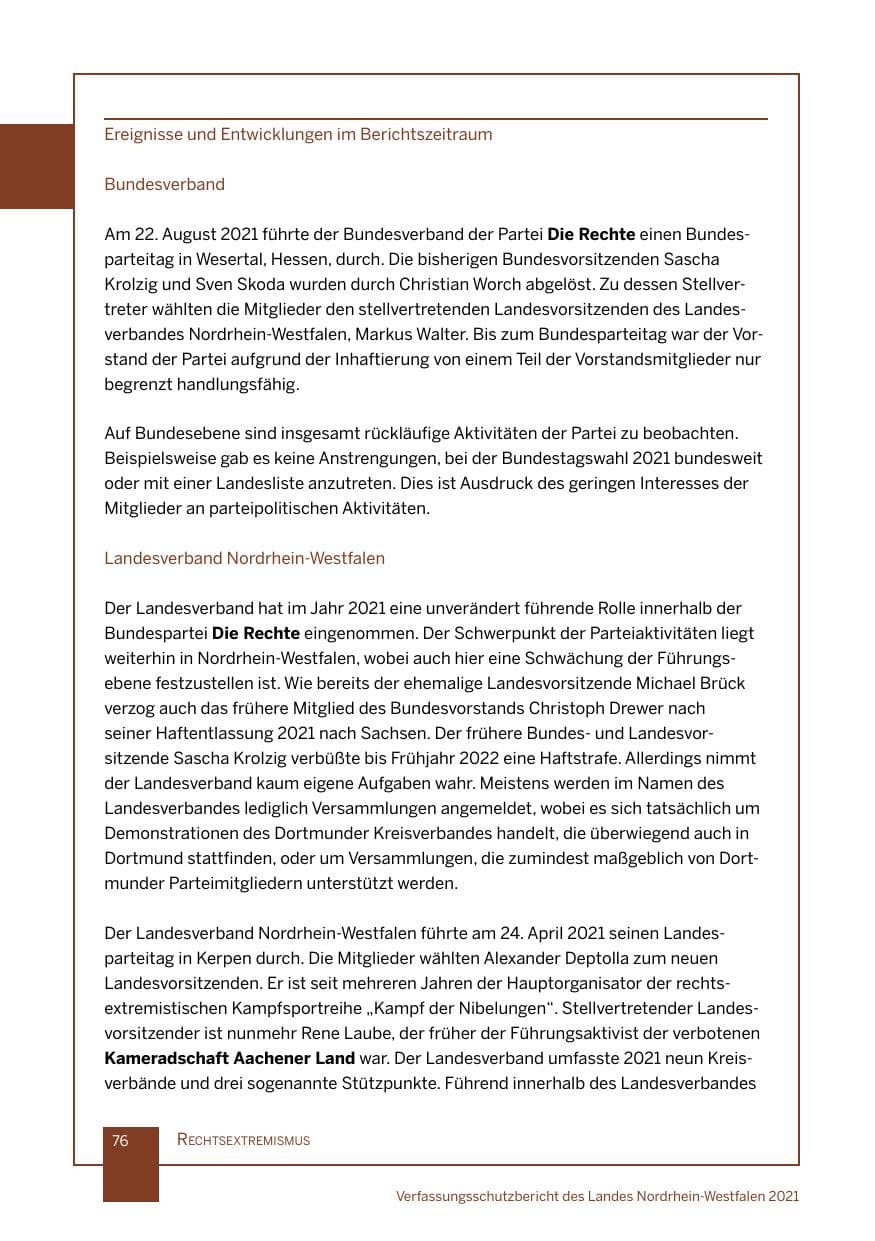 Seite 77 des Verfassungsschutzbericht 2021 Nordrhein-Westfalen