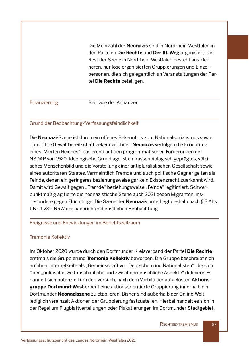 Seite 88 des Verfassungsschutzbericht 2021 Nordrhein-Westfalen