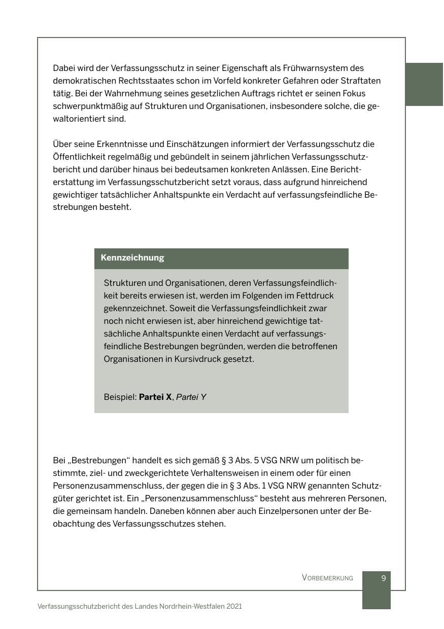 Seite 10 des Verfassungsschutzbericht 2021 Nordrhein-Westfalen