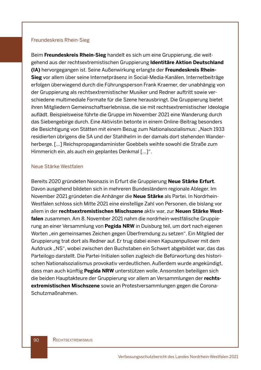 Seite 91 des Verfassungsschutzbericht 2021 Nordrhein-Westfalen